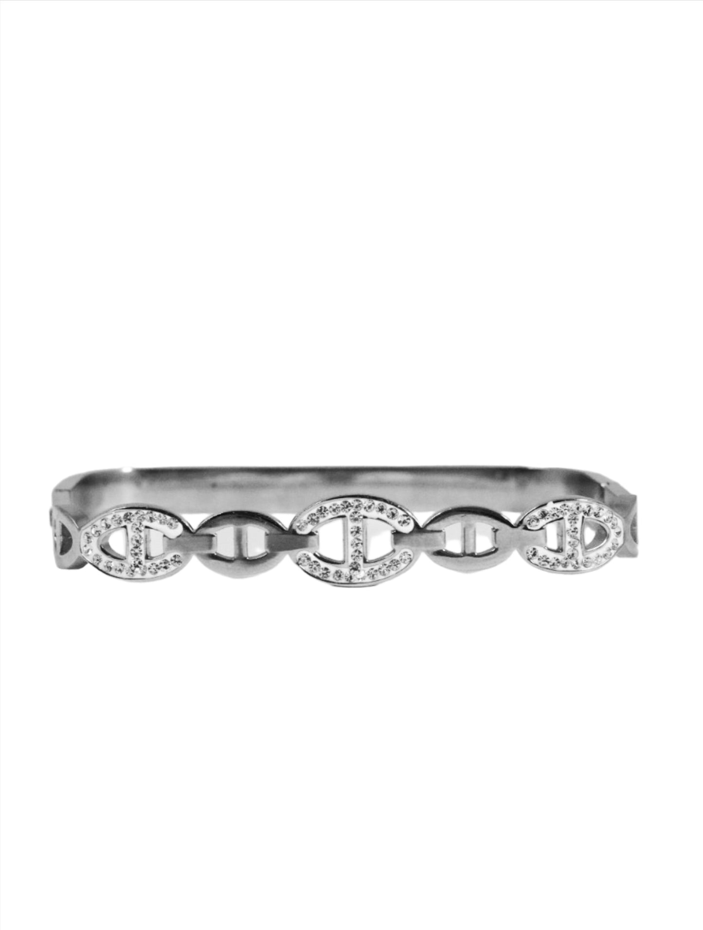 Nisa Premium Silver-Polish Chain Design With Diamond Studded Bracelet For Women and Girls