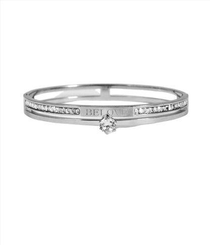 Nisa Premium Silver-Polish Gorgeous Beloved Shape Design With Diamond Studded Bracelet For Women and Girls