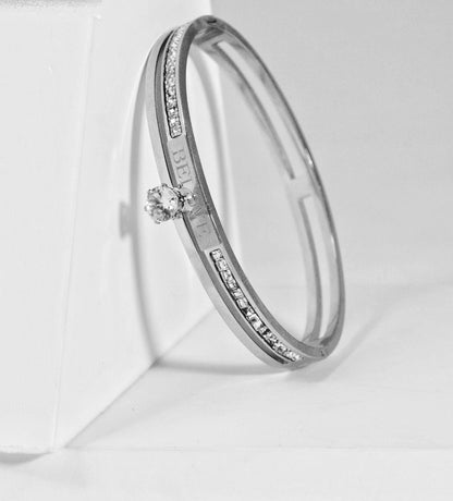 Nisa Premium Silver-Polish Gorgeous Beloved Shape Design With Diamond Studded Bracelet For Women and Girls