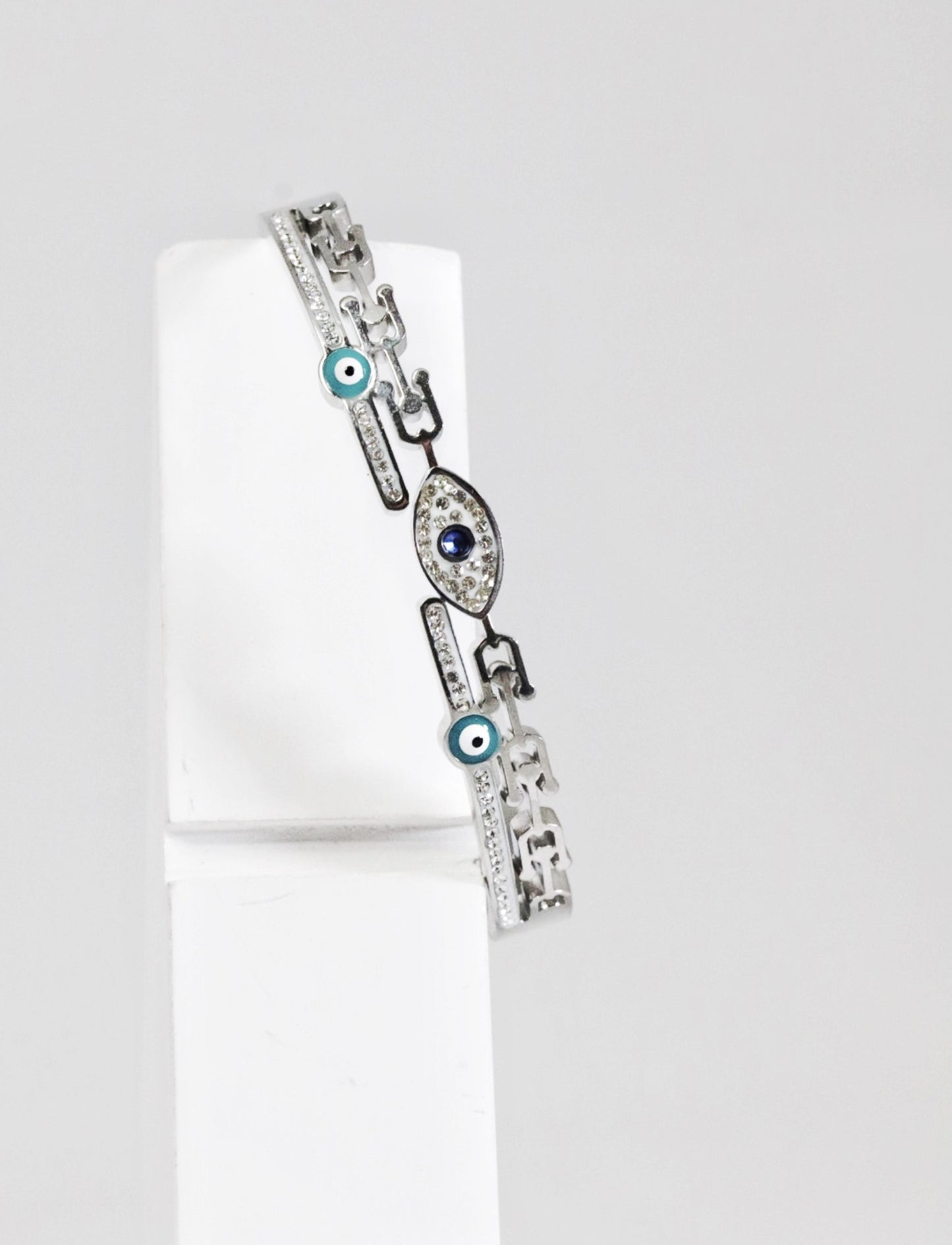 Nisa Premium Silver-Polish Evil-Eye Design With Diamond Studded Bracelet For Women and Girls