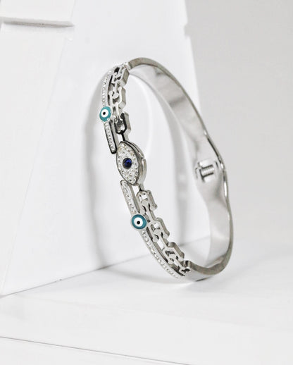 Nisa Premium Silver-Polish Evil-Eye Design With Diamond Studded Bracelet For Women and Girls