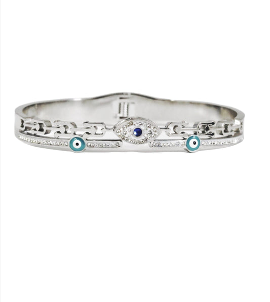 Nisa Premium Silver-Polish Evil-Eye Design With Diamond Studded Bracelet For Women and Girls