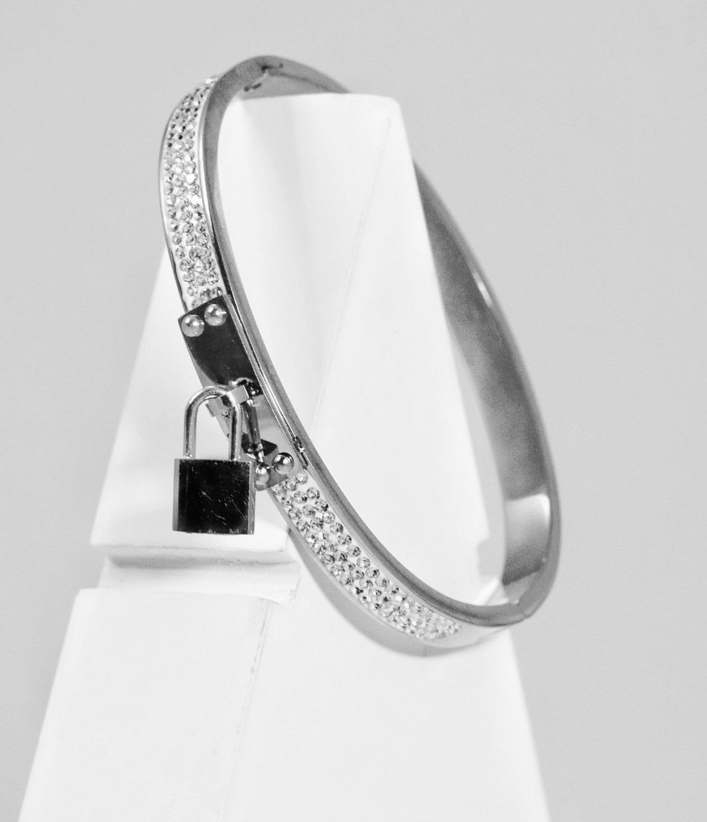 Nisa Premium Silver-Polish Hanging-Lock Design With Diamond Studded Bracelet For Women and Girls