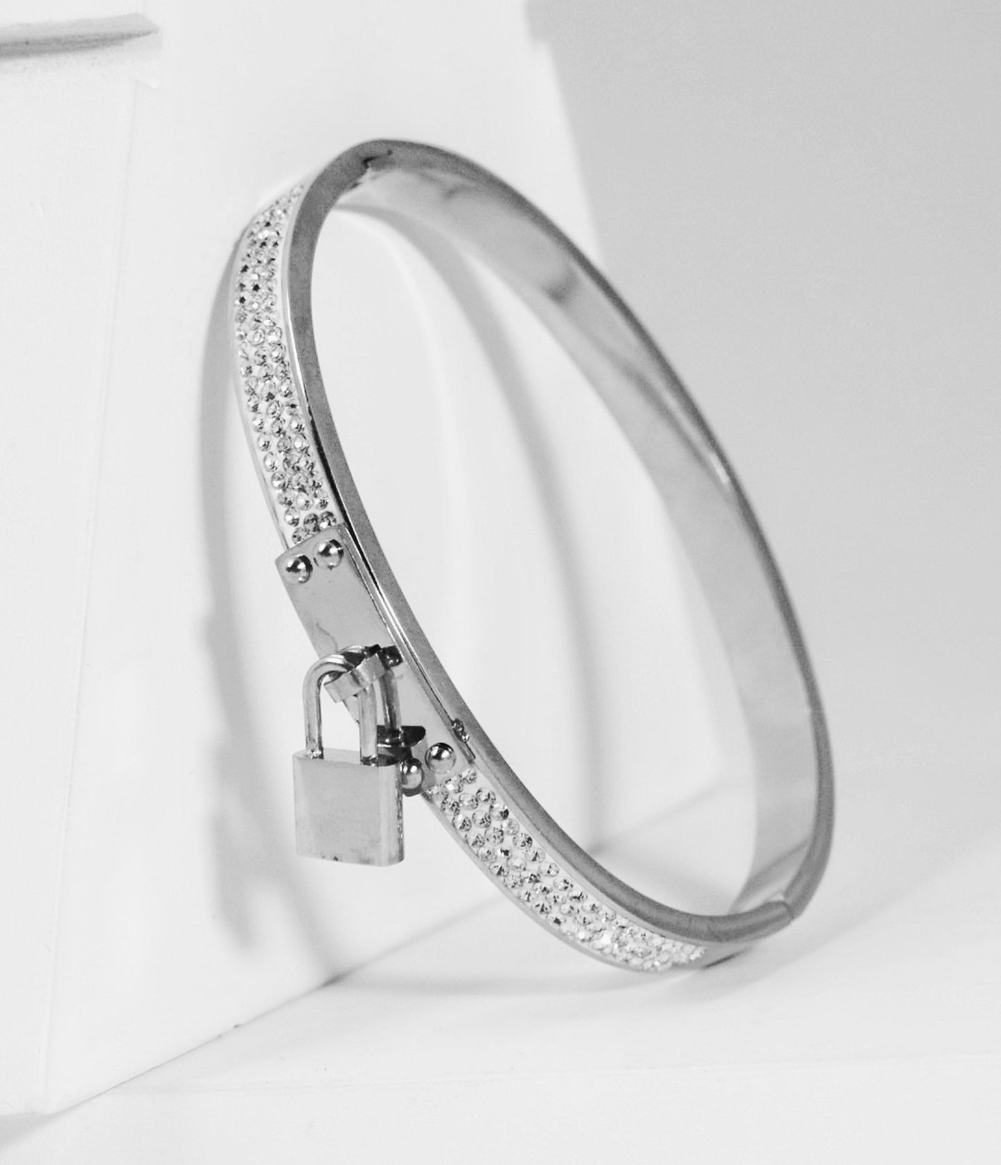 Nisa Premium Silver-Polish Hanging-Lock Design With Diamond Studded Bracelet For Women and Girls