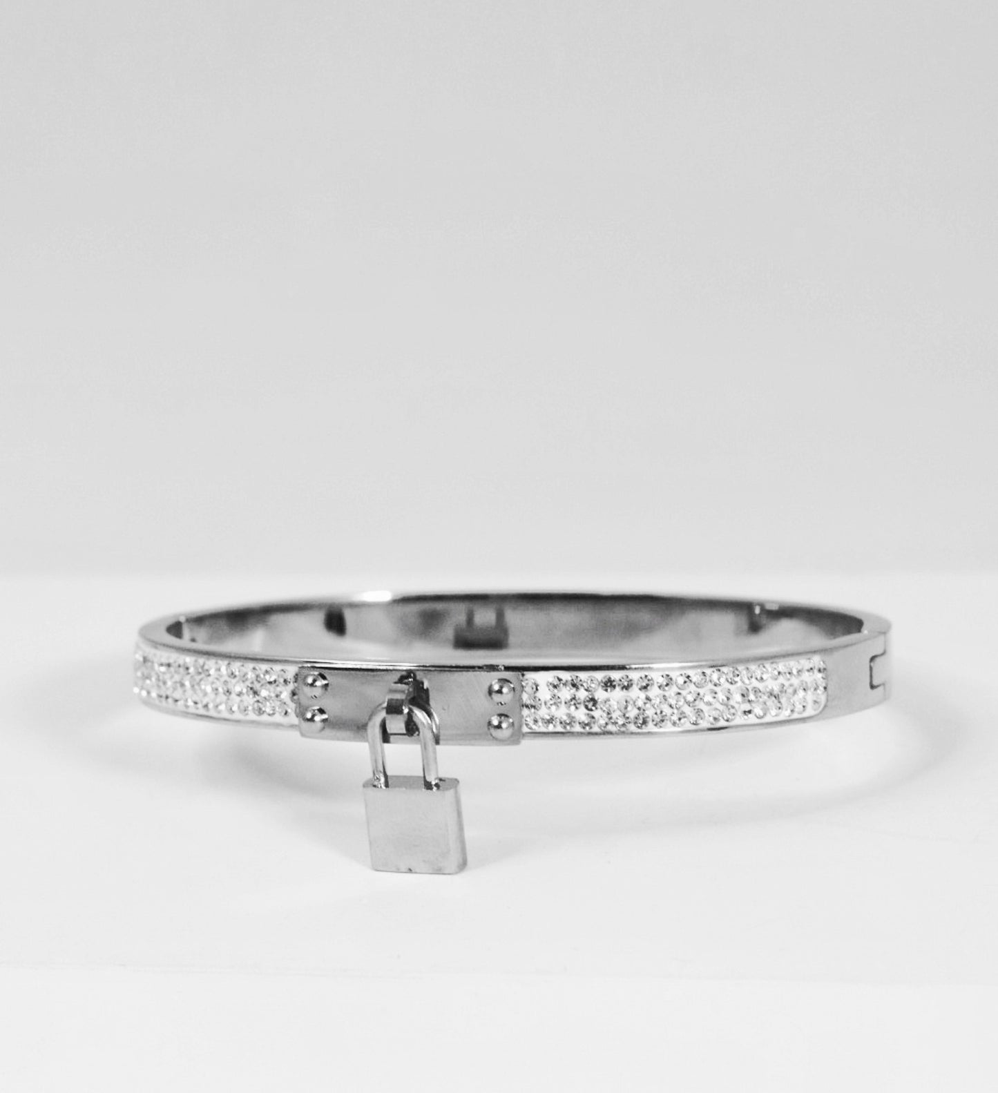 Nisa Premium Silver-Polish Hanging-Lock Design With Diamond Studded Bracelet For Women and Girls