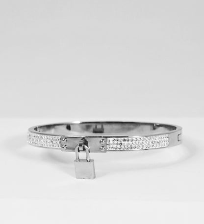 Nisa Premium Silver-Polish Hanging-Lock Design With Diamond Studded Bracelet For Women and Girls