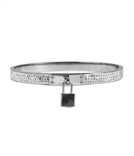 Nisa Premium Silver-Polish Hanging-Lock Design With Diamond Studded Bracelet For Women and Girls