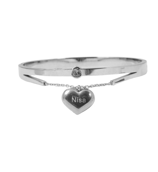 Nisa Premium Silver Polish Hanging-Heart Design With Diamond Studded Bracelet For Women and Girls