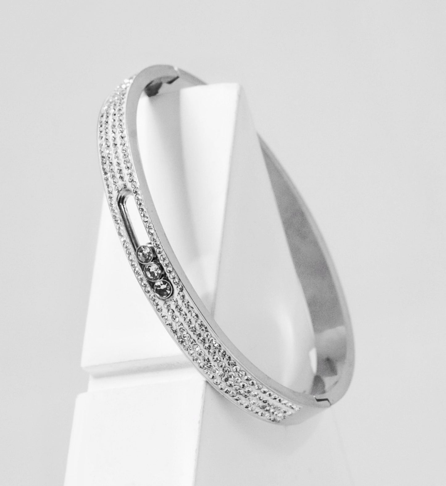 Nisa Premium Silver-Polish Three-Moving Design With Diamond Studded Bracelet For Women and Girls