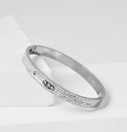 Nisa Premium Silver-Polish Three-Moving Design With Diamond Studded Bracelet For Women and Girls