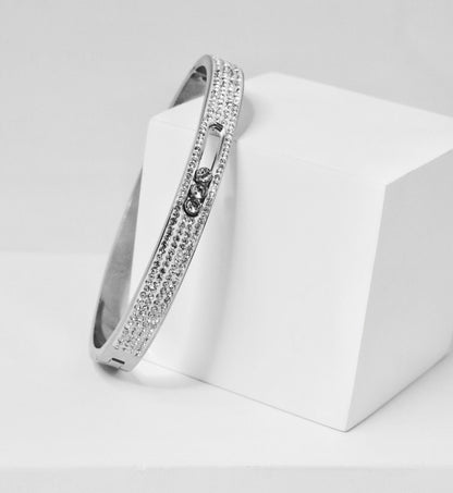 Nisa Premium Silver-Polish Three-Moving Design With Diamond Studded Bracelet For Women and Girls