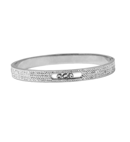 Nisa Premium Silver-Polish Three-Moving Design With Diamond Studded Bracelet For Women and Girls