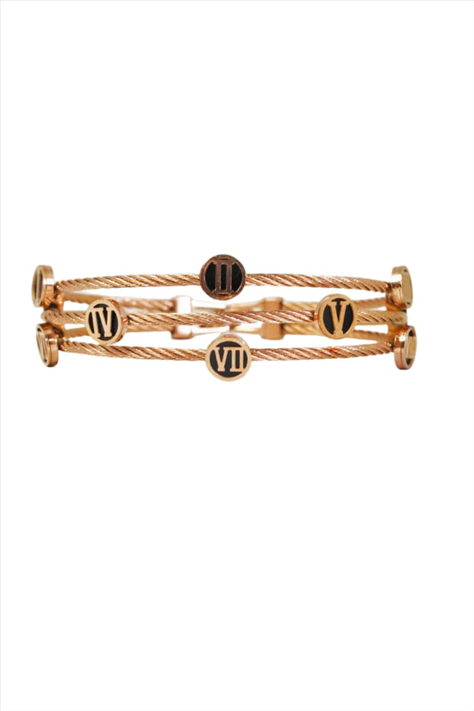 Nisa Premium Rose-Gold Polish Roman-Numbers Rings Design In Wire Bracelet For Women and Girls