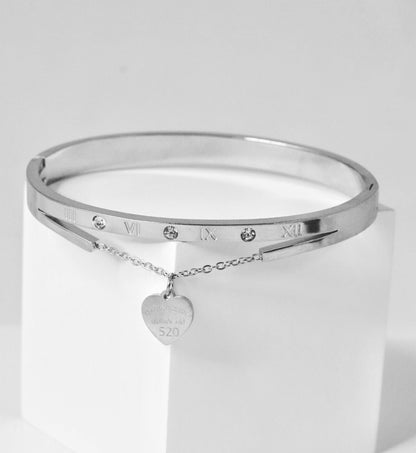 Nisa Premium Silver-Polish Hanging-Lock Design With Diamond Studded Bracelet For Women and Girls