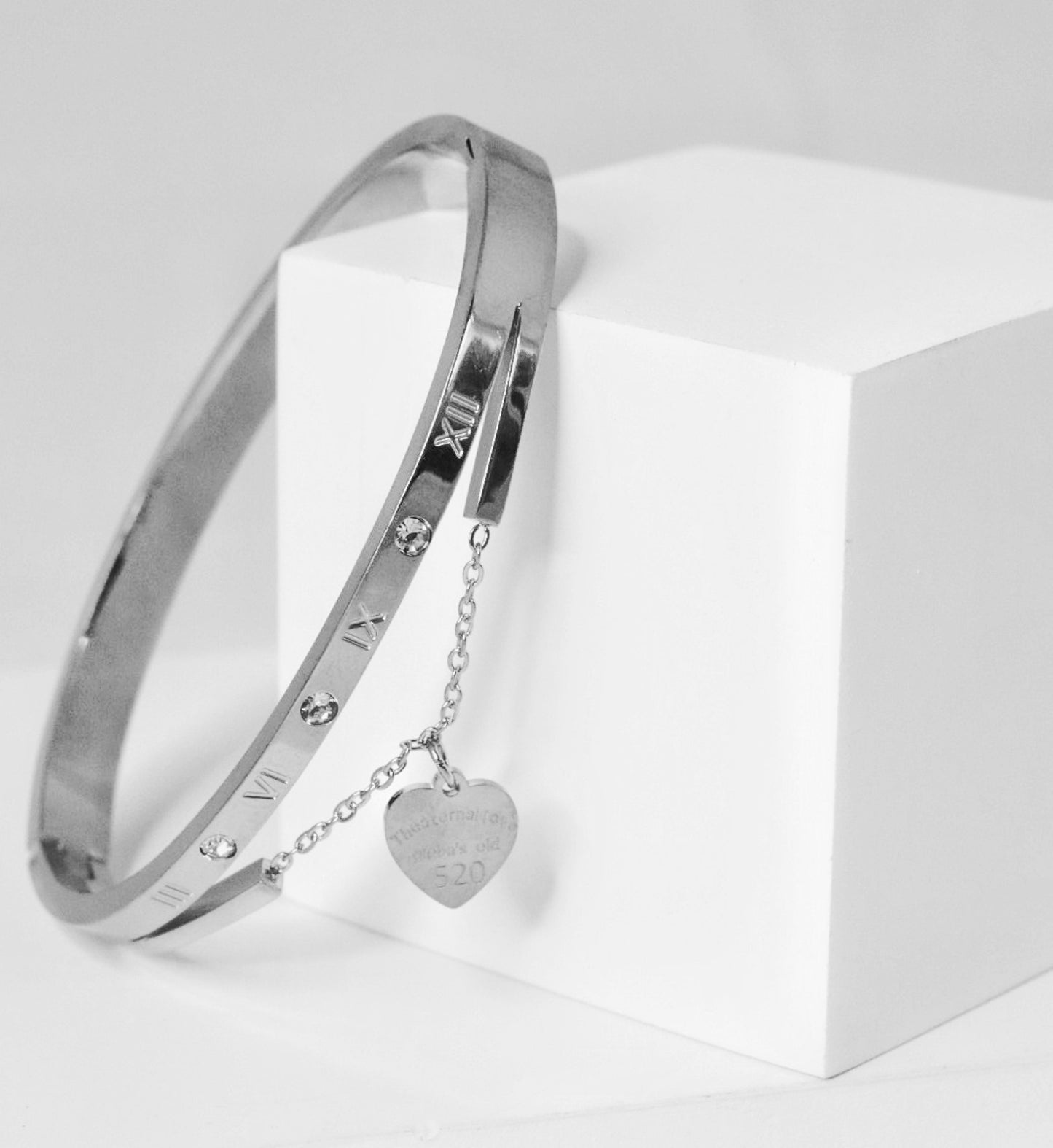 Nisa Premium Silver-Polish Hanging-Lock Design With Diamond Studded Bracelet For Women and Girls