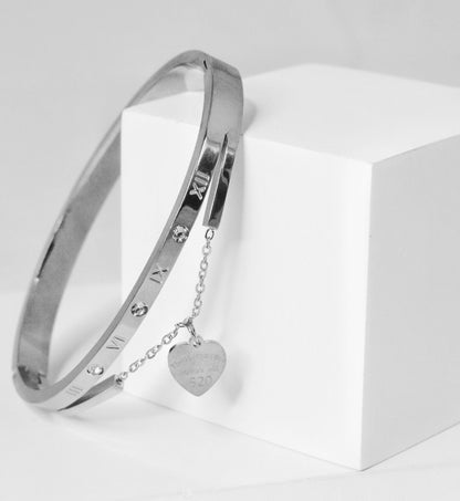 Nisa Premium Silver-Polish Hanging-Lock Design With Diamond Studded Bracelet For Women and Girls