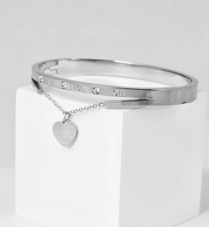 Nisa Premium Silver-Polish Hanging-Lock Design With Diamond Studded Bracelet For Women and Girls