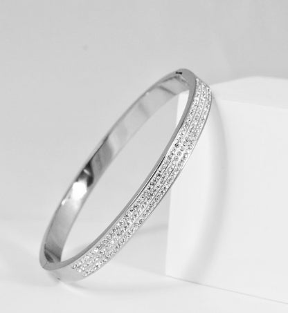 Nisa Premium Silver Polish Delicate Three-Line Design With Diamond Studded Bracelet For Women and Girls