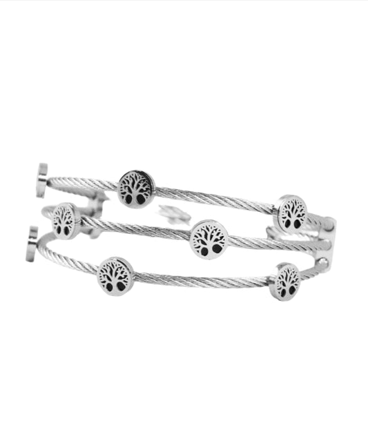 Nisa Premium Silver-Polish Tree Rings Design In Wire Bracelet For Women and Girls