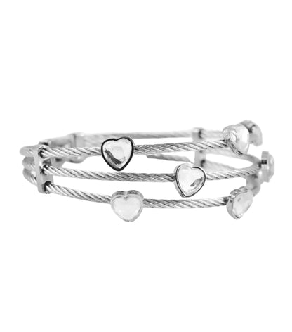 Nisa Premium Silver-Polish Heart Design With Diamond Studded Bracelet For Women and Girls