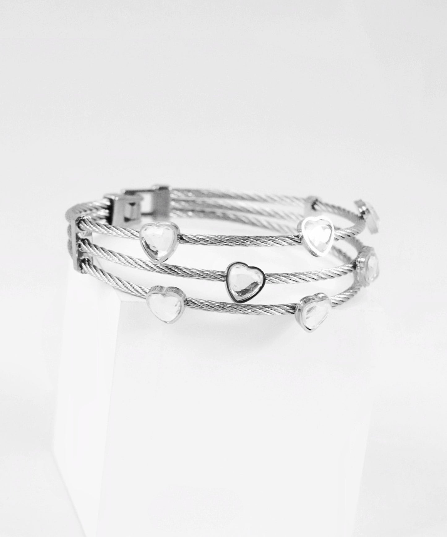 Nisa Premium Silver-Polish Heart Design With Diamond Studded Bracelet For Women and Girls