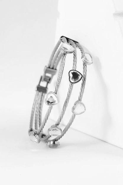 Nisa Premium Silver-Polish Heart Design With Diamond Studded Bracelet For Women and Girls