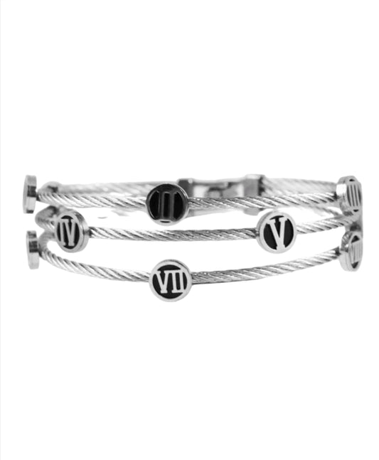 Nisa Premium Silver-Polish Roman-Numbers Rings Design In Wire Bracelet For Women and Girls