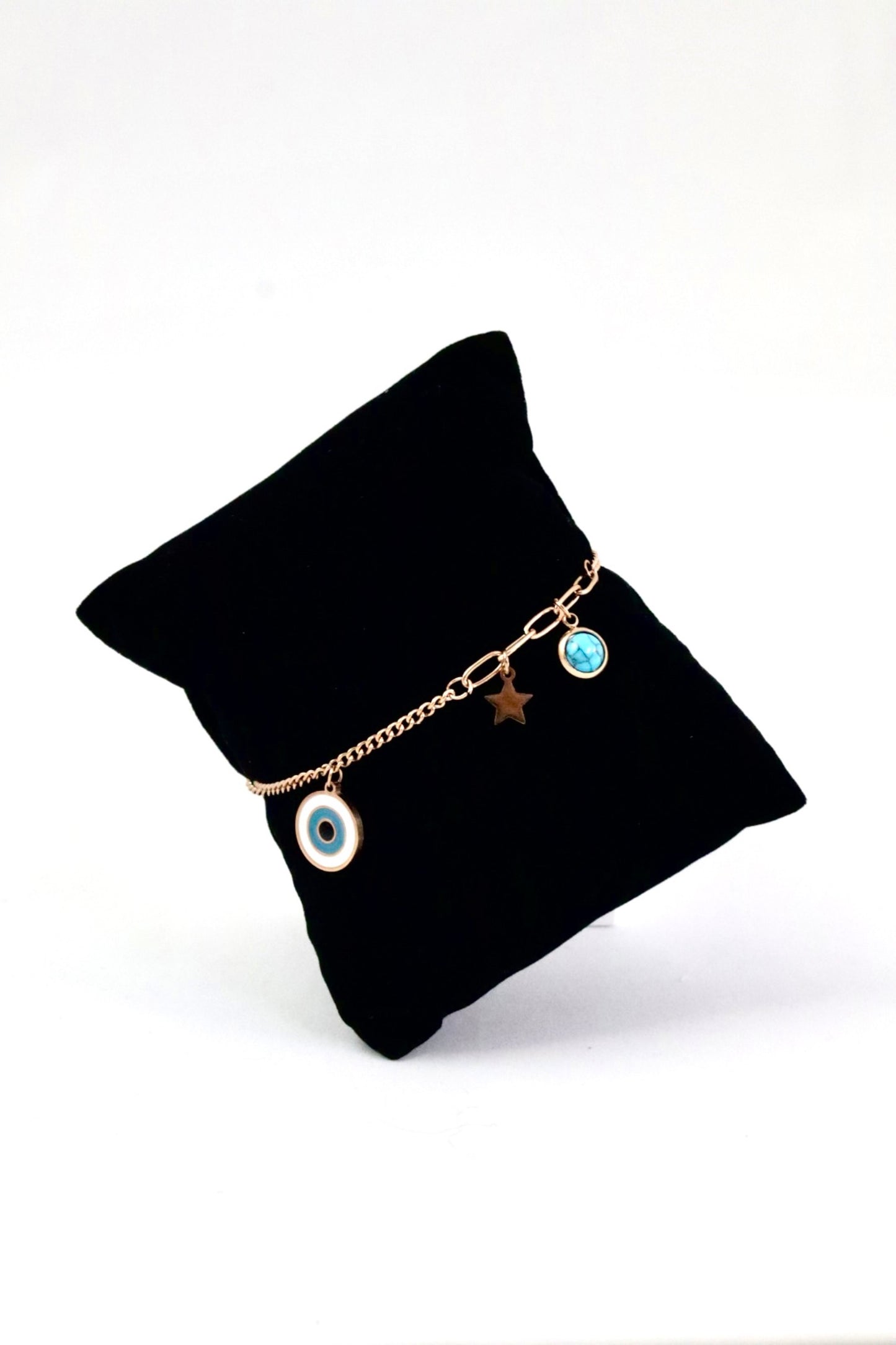 Nisa Premium Rose-Gold Polish Evil-Eye Design With Blue Bead Studded Bracelet For Women and Girls