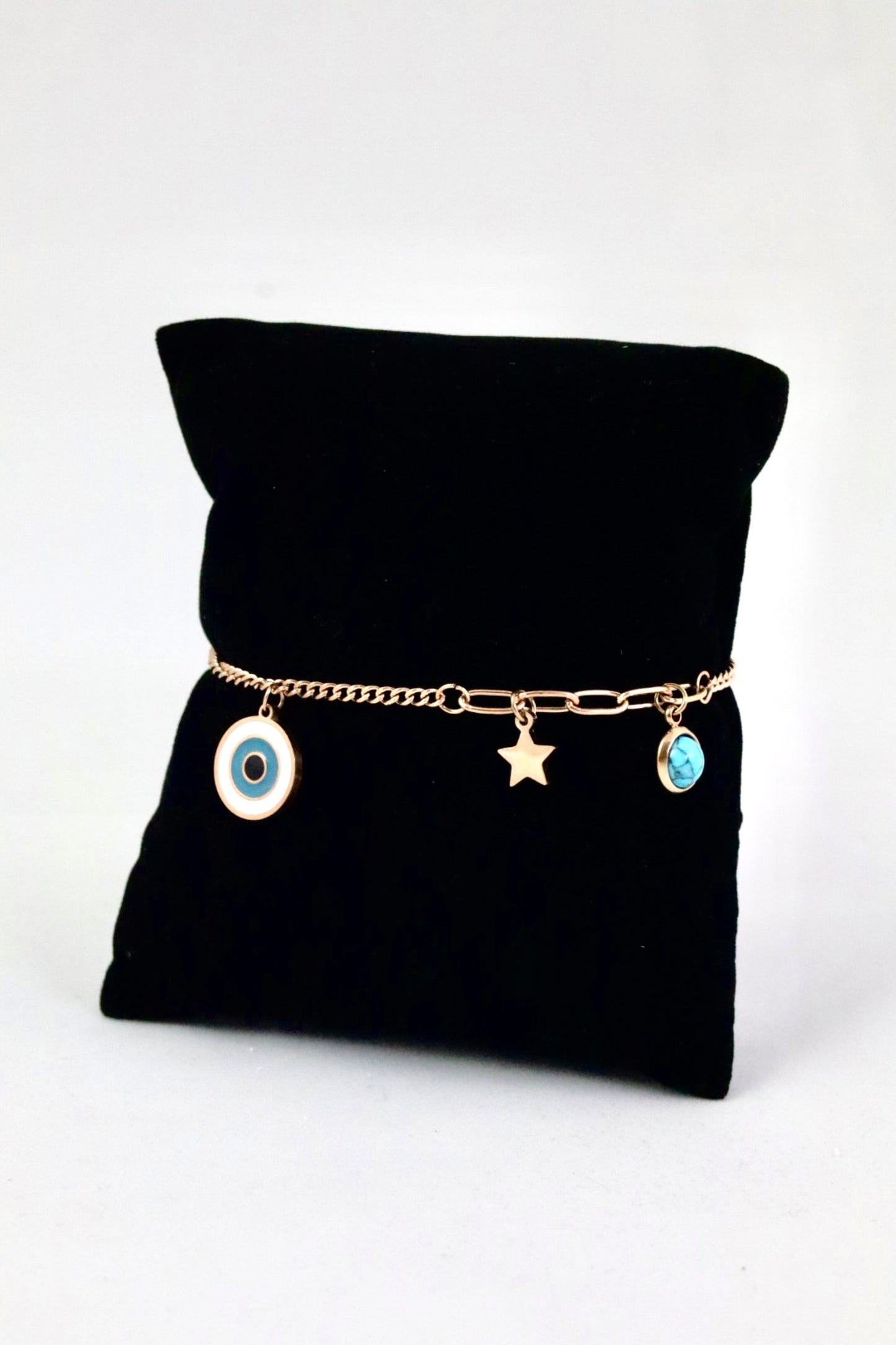 Nisa Premium Rose-Gold Polish Evil-Eye Design With Blue Bead Studded Bracelet For Women and Girls