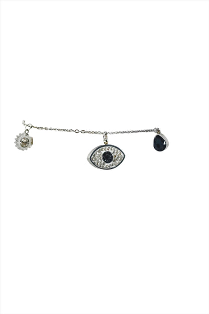 Nisa Premium Silver Polish Delicate Evil-Eyes Design With Diamond Studded Bracelet For Women and Girls