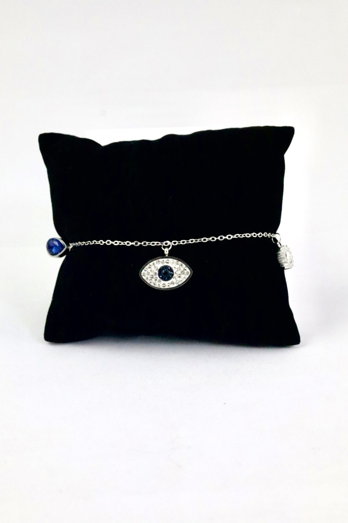 Nisa Premium Silver Polish Delicate Evil-Eyes Design With Diamond Studded Bracelet For Women and Girls