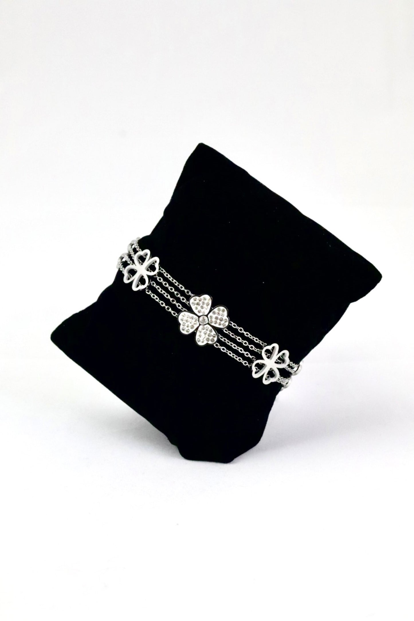 Nisa Premium Silver Polish Delicate Flower Design With Diamond Studded Bracelet For Women and Girls