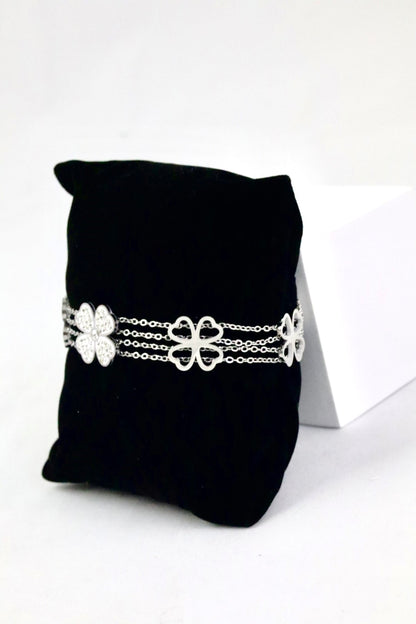 Nisa Premium Silver Polish Delicate Flower Design With Diamond Studded Bracelet For Women and Girls