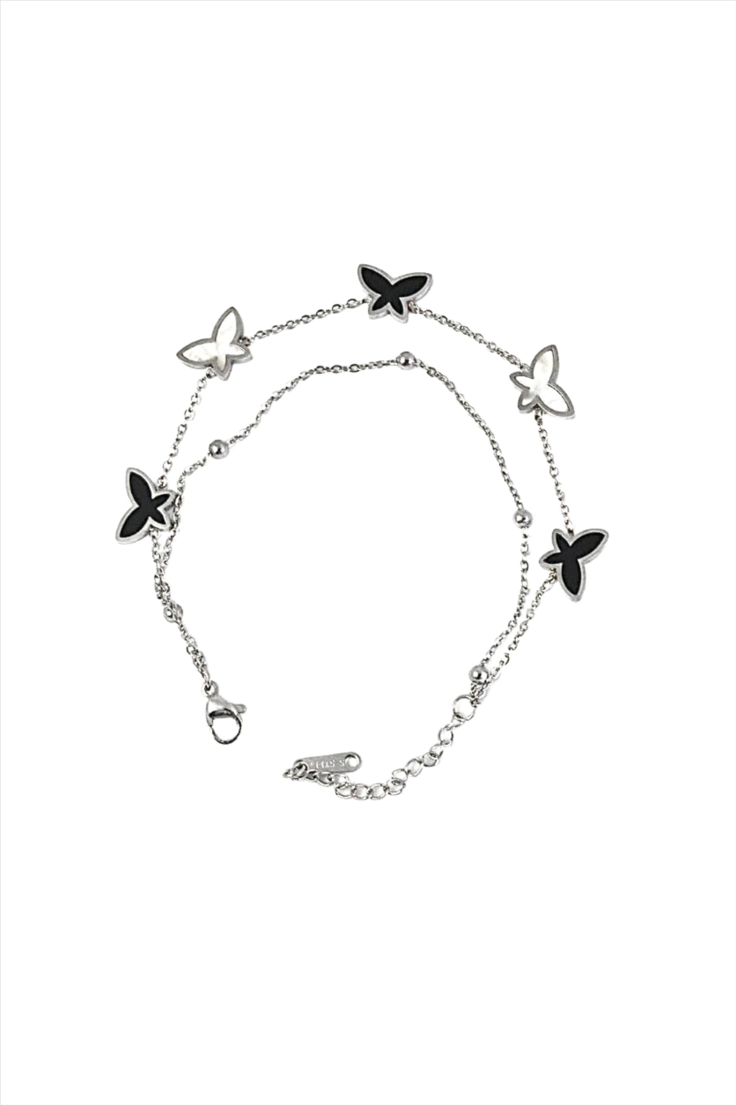 Nisa Premium Silver-Polish Butterfly Design With Black & White Pearl Studded Bracelet For Women and Girls