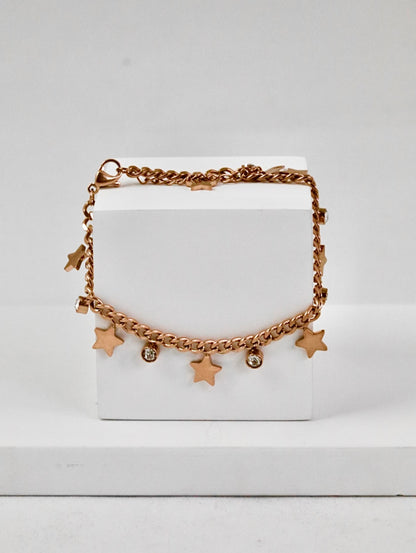 Nisa Premium Rose-Gold Polish Sterling Star Design With Diamond Studded Bracelet For Women and Girls