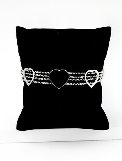 Nisa Premium Silver Polish Delicate Heart Design With Black Ceramic Studded Bracelet For Women and Girls