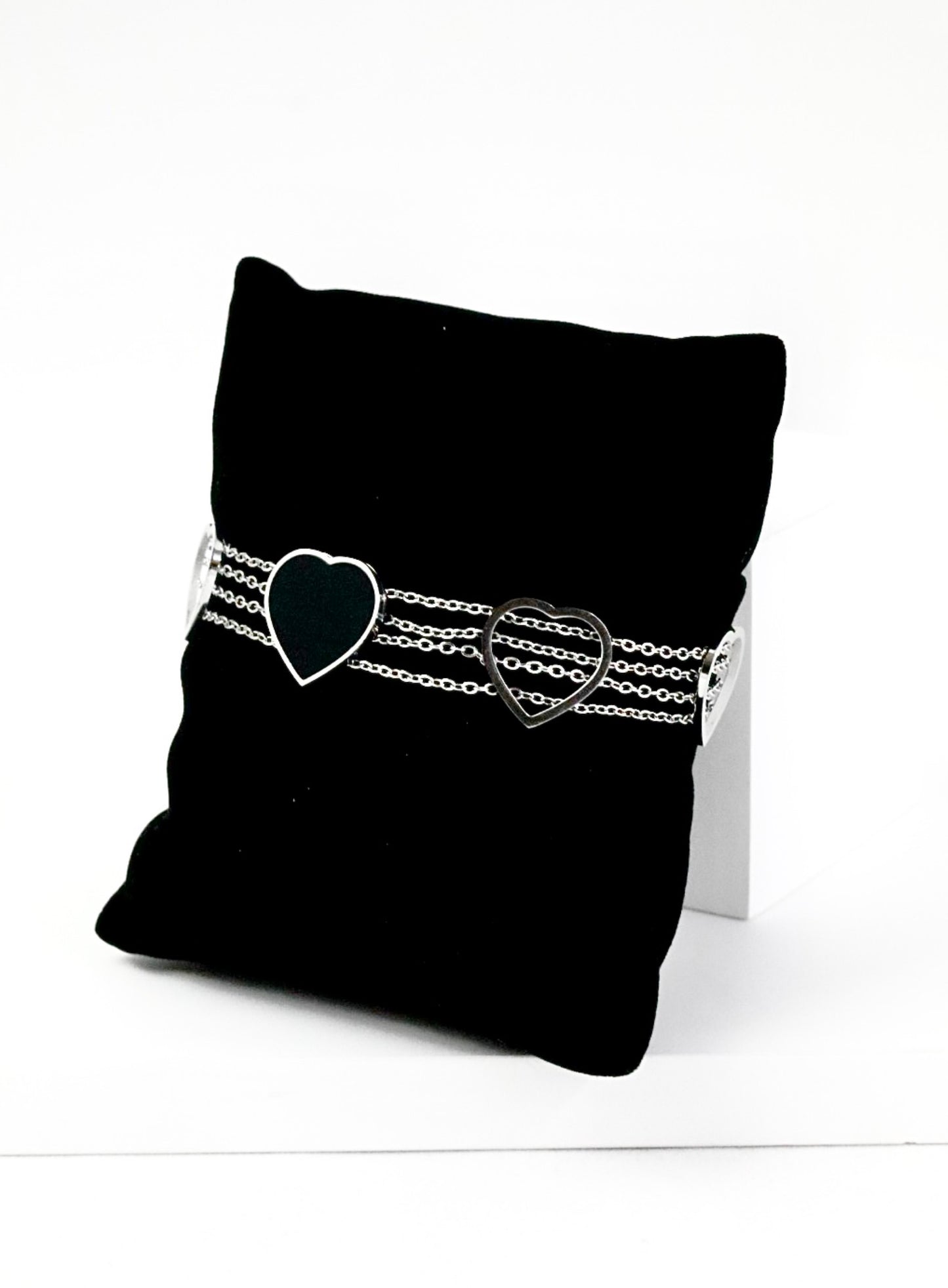 Nisa Premium Silver Polish Delicate Heart Design With Black Ceramic Studded Bracelet For Women and Girls