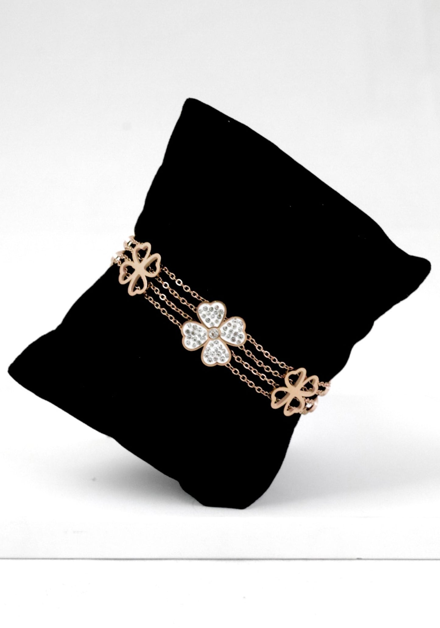 Nisa Premium Rose-Gold Polish Delicate Flower Design With Diamond Studded Bracelet For Women and Girls