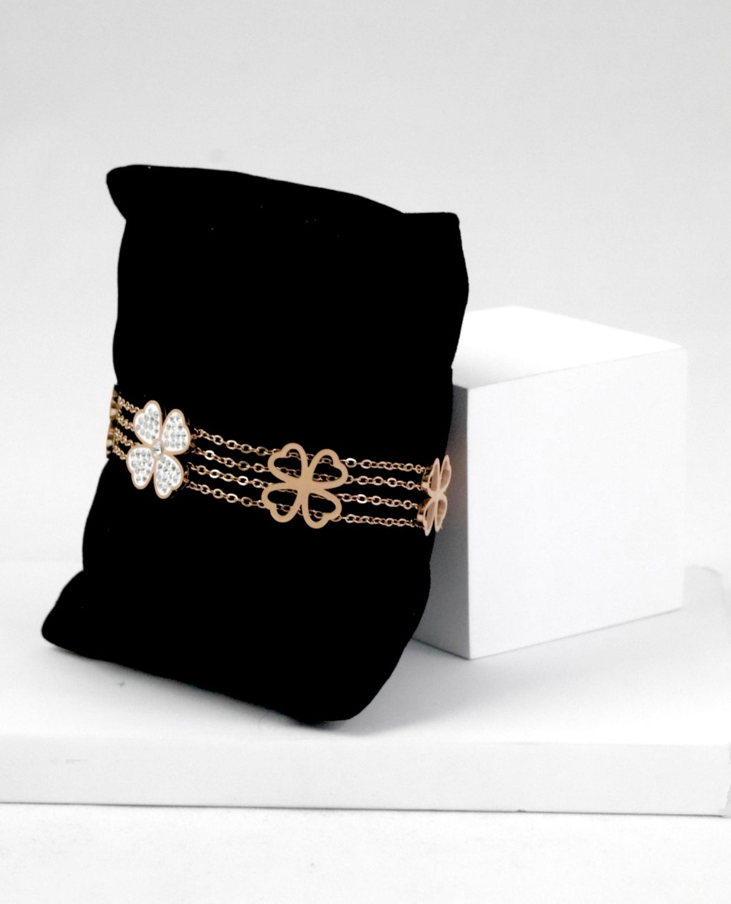 Nisa Premium Rose-Gold Polish Delicate Flower Design With Diamond Studded Bracelet For Women and Girls