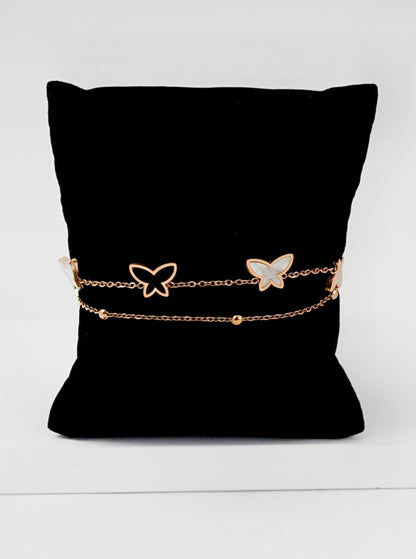 Nisa Premium Rose-Gold Polish Butterfly Design With Black & White Pearl Studded Bracelet For Women and Girls