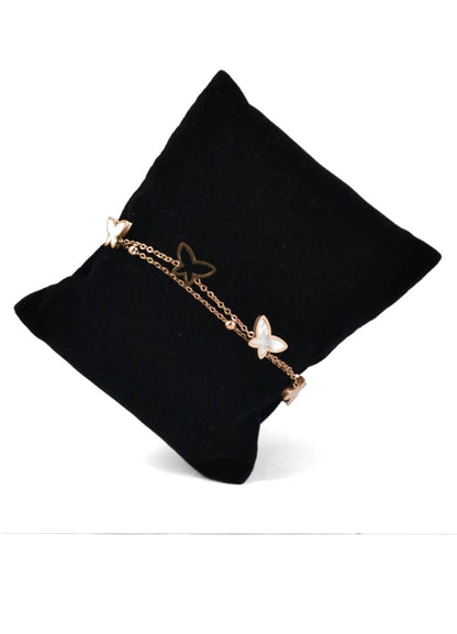 Nisa Premium Rose-Gold Polish Butterfly Design With Black & White Pearl Studded Bracelet For Women and Girls