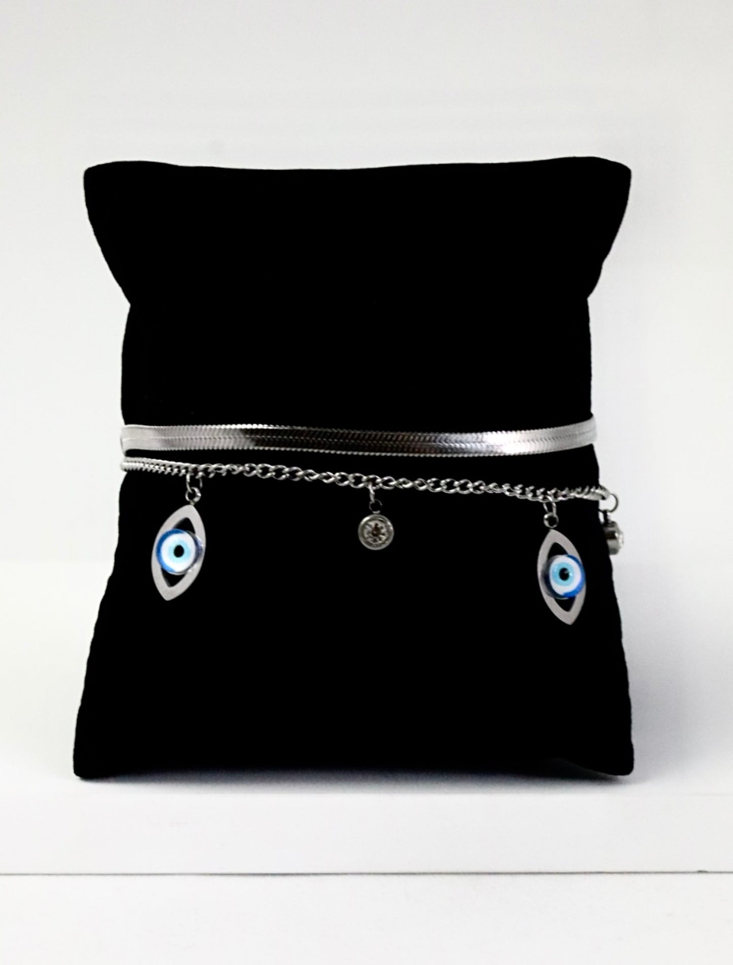 Nisa Premium Silver Polish Evil-Eye Design With Diamond Studded Bracelet For Women and Girls