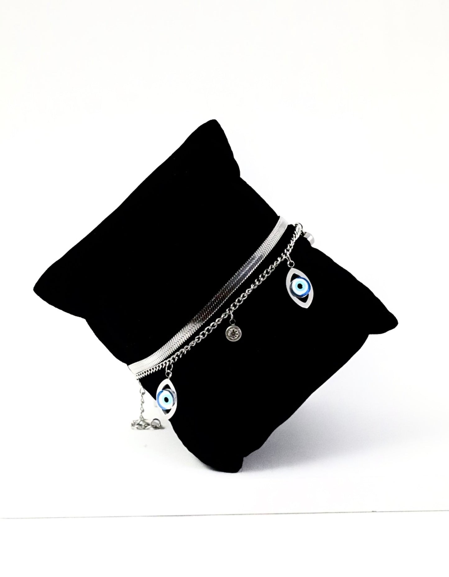 Nisa Premium Silver Polish Evil-Eye Design With Diamond Studded Bracelet For Women and Girls