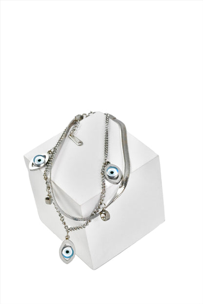 Nisa Premium Silver Polish Evil-Eye Design With Diamond Studded Bracelet For Women and Girls