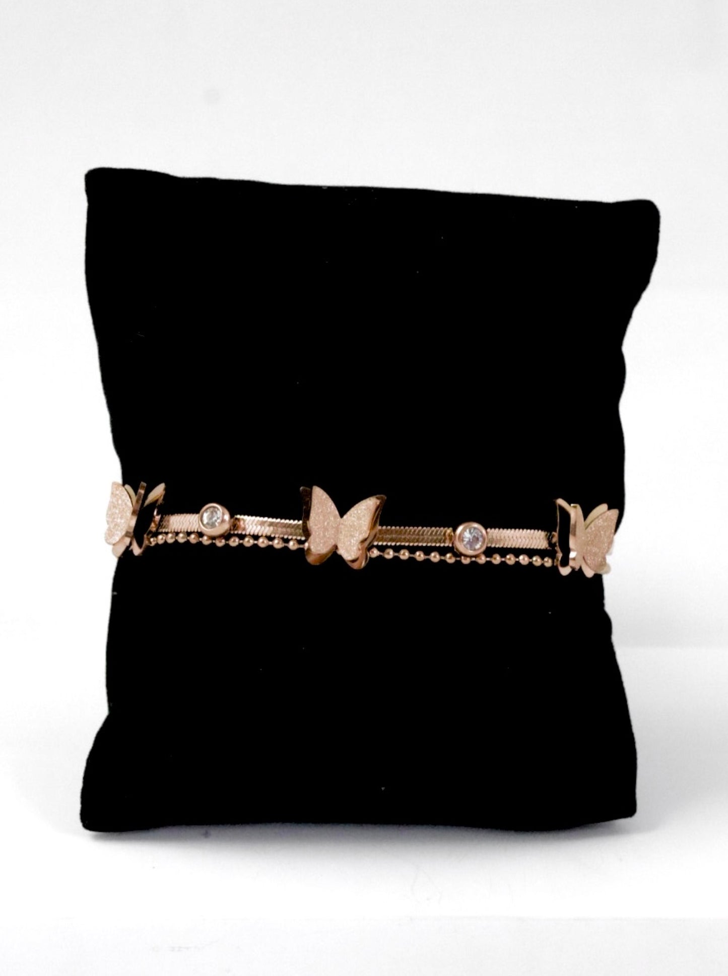 Nisa Premium Rose-Gold Polish Delicate Butterfly Design With Diamond Studded Bracelet For Women and Girls