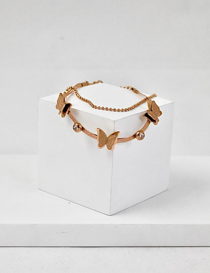 Nisa Premium Rose-Gold Polish Delicate Butterfly Design With Diamond Studded Bracelet For Women and Girls