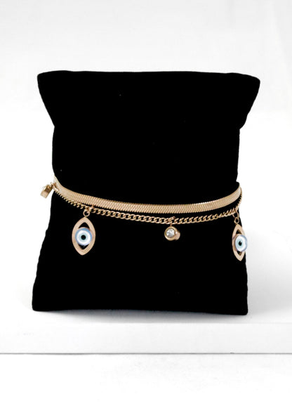 Nisa Premium Rose-Gold Polish Evil-Eye Design With Diamond Studded Bracelet For Women and Girls