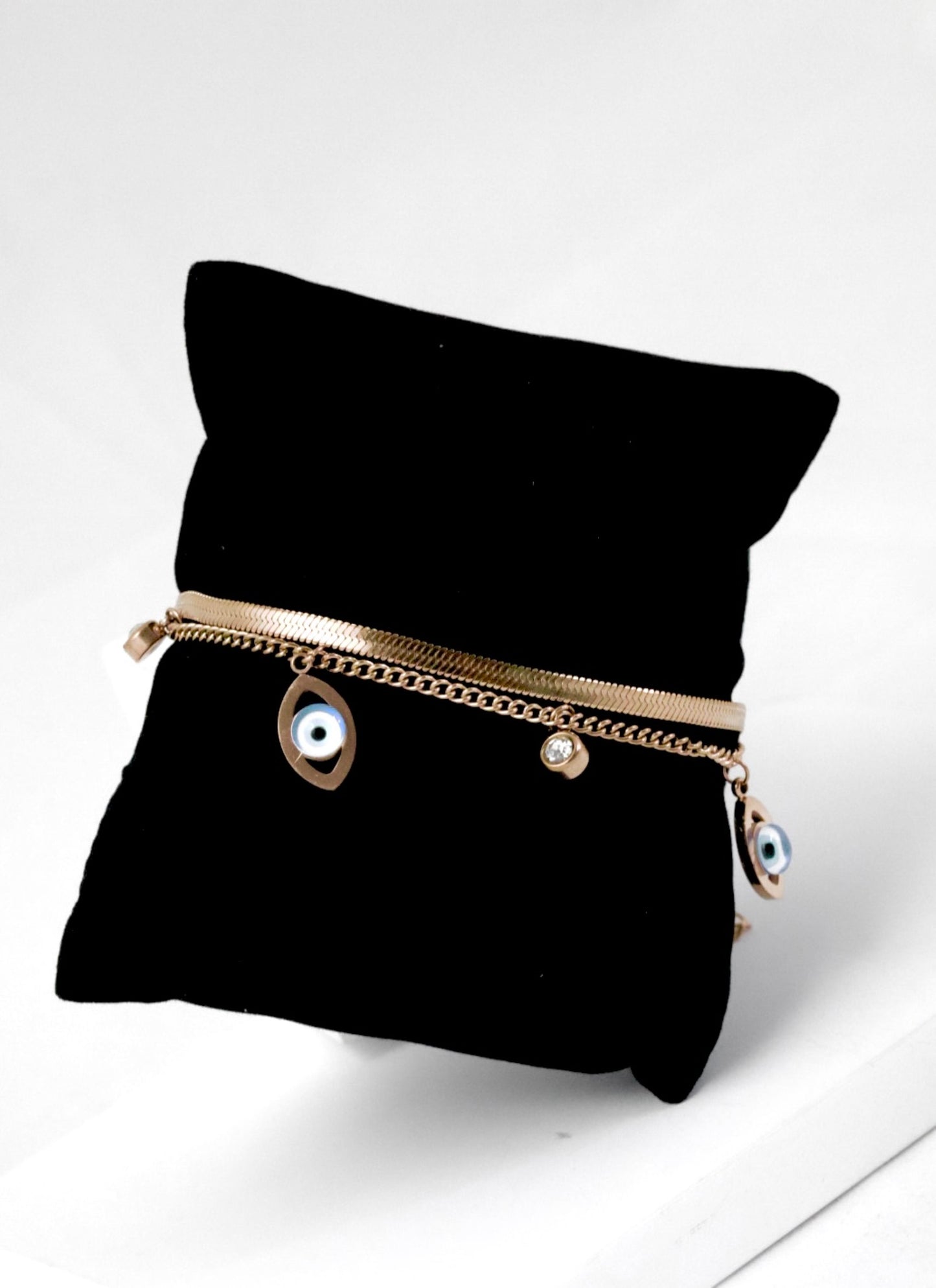 Nisa Premium Rose-Gold Polish Evil-Eye Design With Diamond Studded Bracelet For Women and Girls