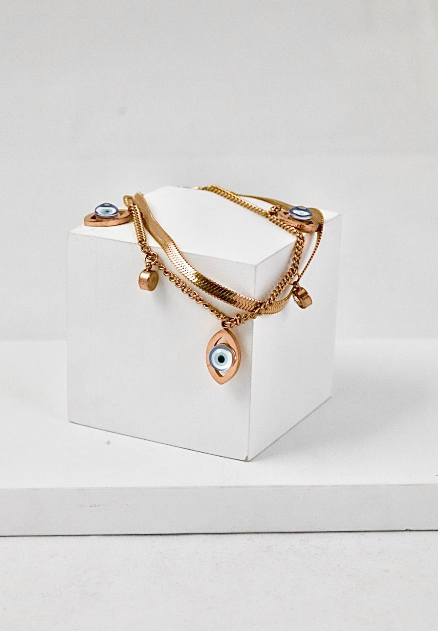 Nisa Premium Rose-Gold Polish Evil-Eye Design With Diamond Studded Bracelet For Women and Girls