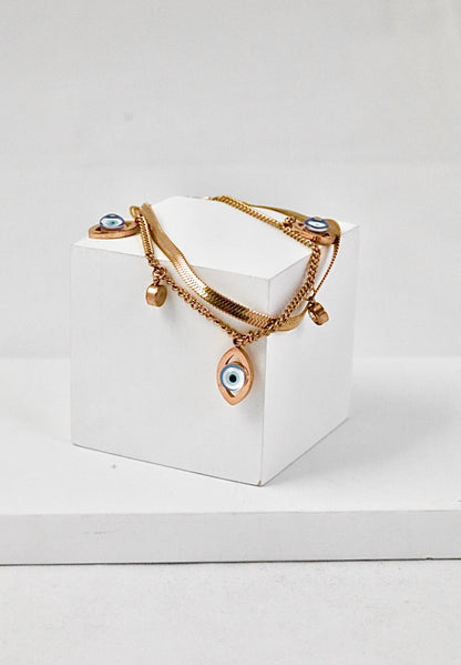 Nisa Premium Rose-Gold Polish Evil-Eye Design With Diamond Studded Bracelet For Women and Girls